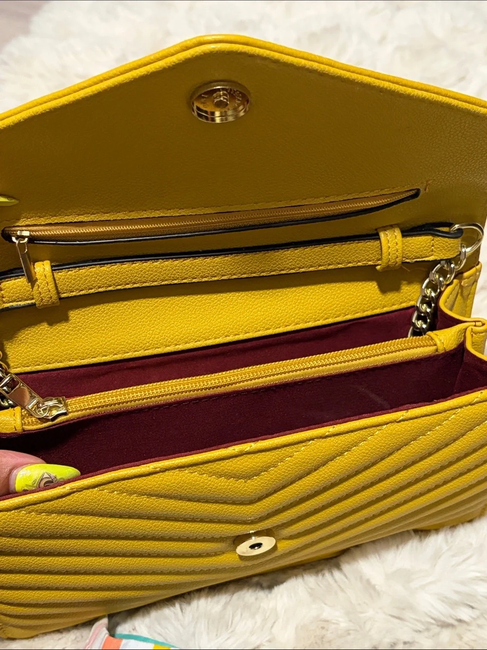 Chevron Quilted Leather Envelope Crossbody Clutch in Mustard Yellow